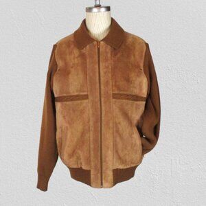 Vintage 1970s Suede Leather Sweater Jacket, Light Brown Mens Unisex, Size Medium